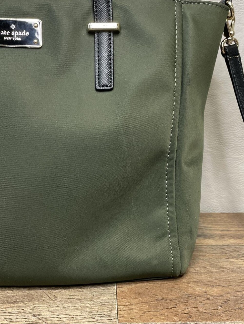 kate spade Olive Green Nylon Tote with Black Trim - Picture 9 of 16